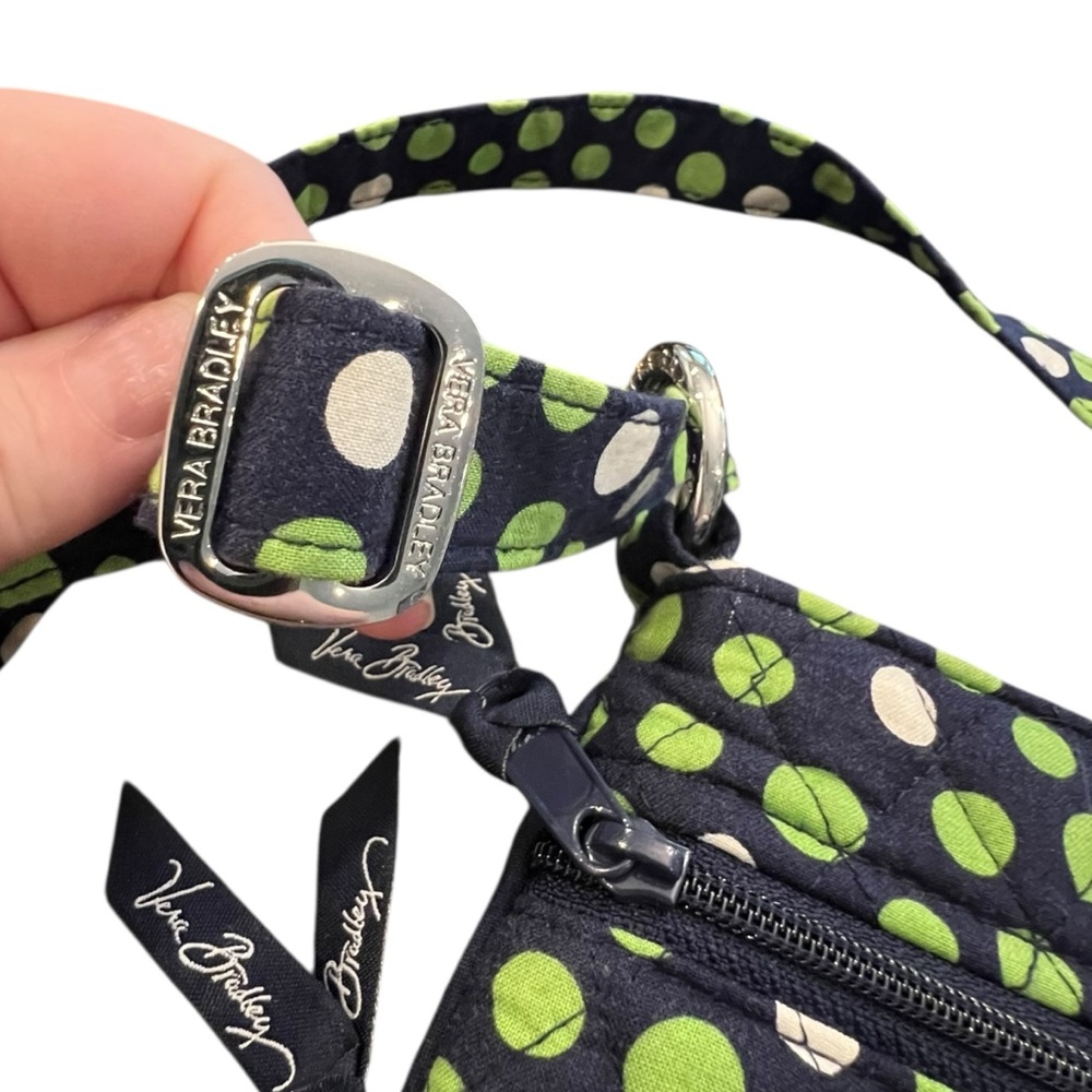 Vera Bradley Lucky Dots Hipster Quilted Crossover Purse 3 Zipper Navy Green - Picture 4 of 16